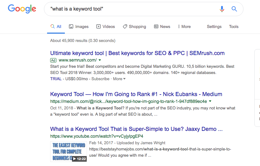 Exact match search results for what is a keyword tool