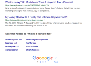 Actual number of pages for exact match search for what is a keyword tool